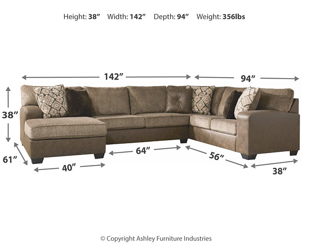 Abalone 3-Piece Sectional with Ottoman Rent Wise Rent To Own Jacksonville, Florida