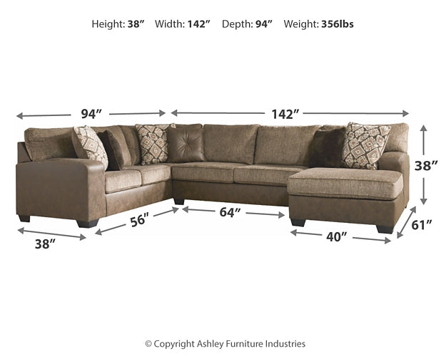 Abalone 3-Piece Sectional with Ottoman Rent Wise Rent To Own Jacksonville, Florida