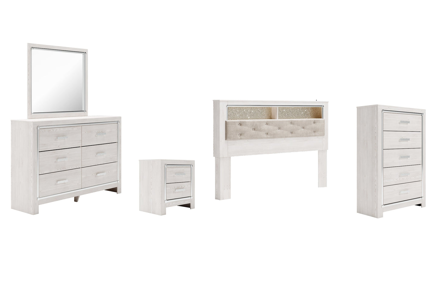 Altyra King Bookcase Headboard with Mirrored Dresser, Chest and Nightstand Rent Wise Rent To Own Jacksonville, Florida