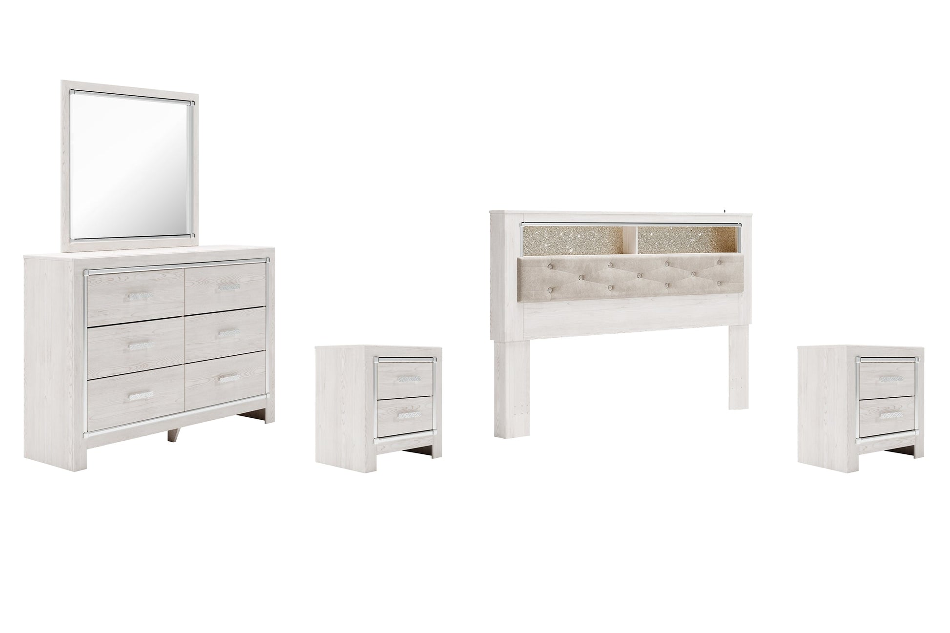 Altyra King Bookcase Headboard with Mirrored Dresser and 2 Nightstands Rent Wise Rent To Own Jacksonville, Florida