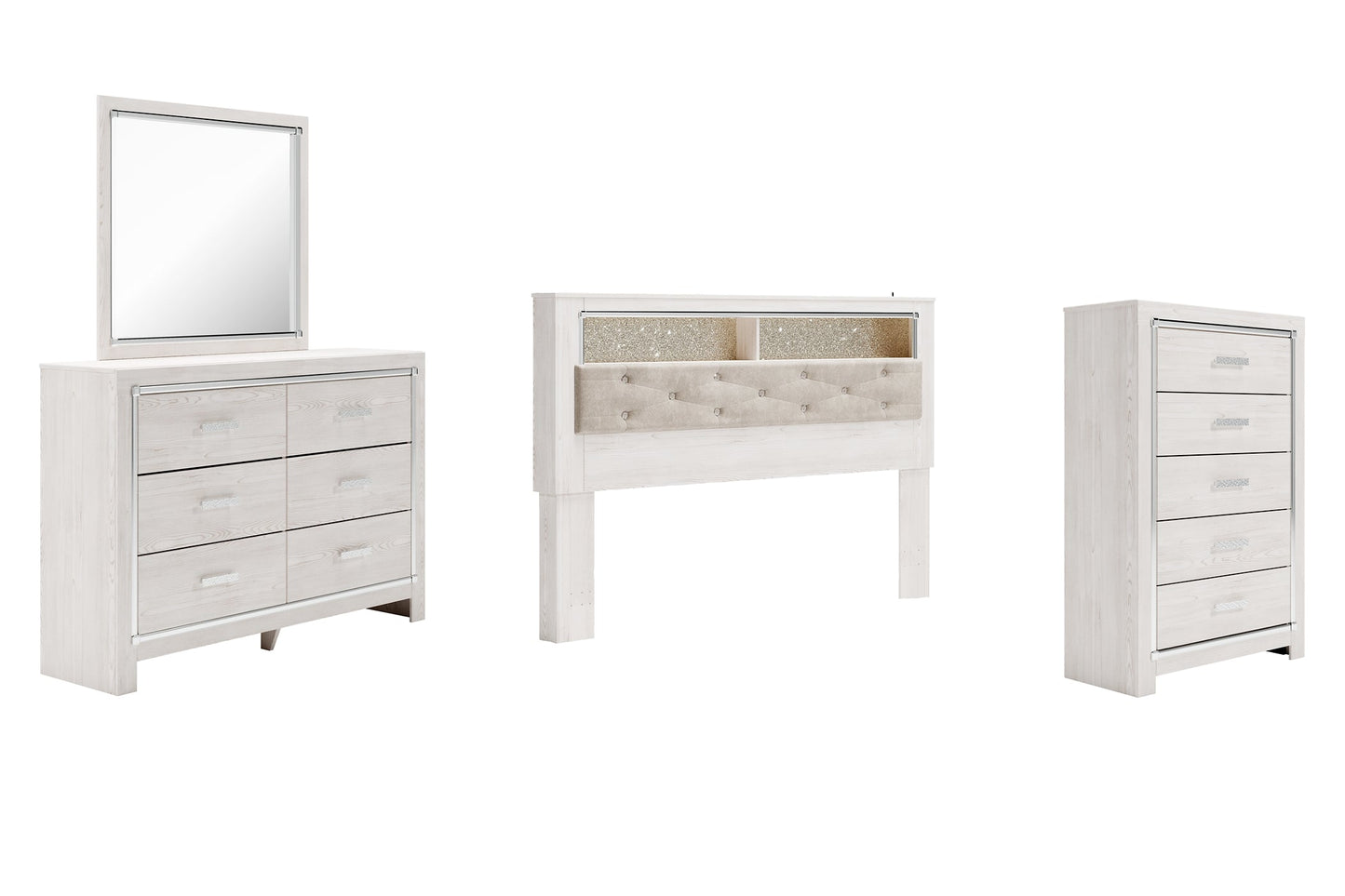 Altyra King Bookcase Headboard with Mirrored Dresser and Chest Rent Wise Rent To Own Jacksonville, Florida