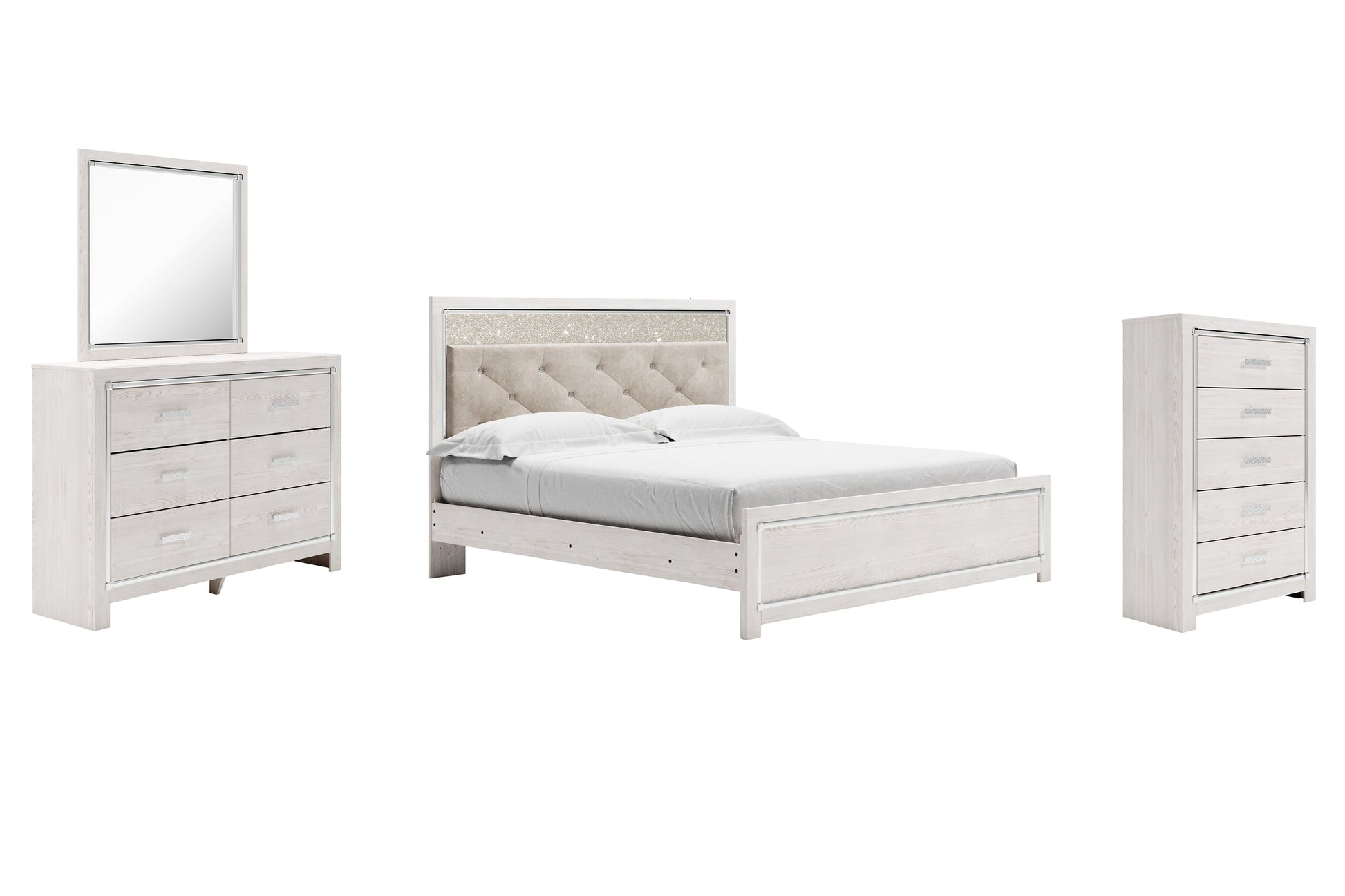 Altyra King Panel Bed with Mirrored Dresser and Chest Rent Wise Rent To Own Jacksonville, Florida