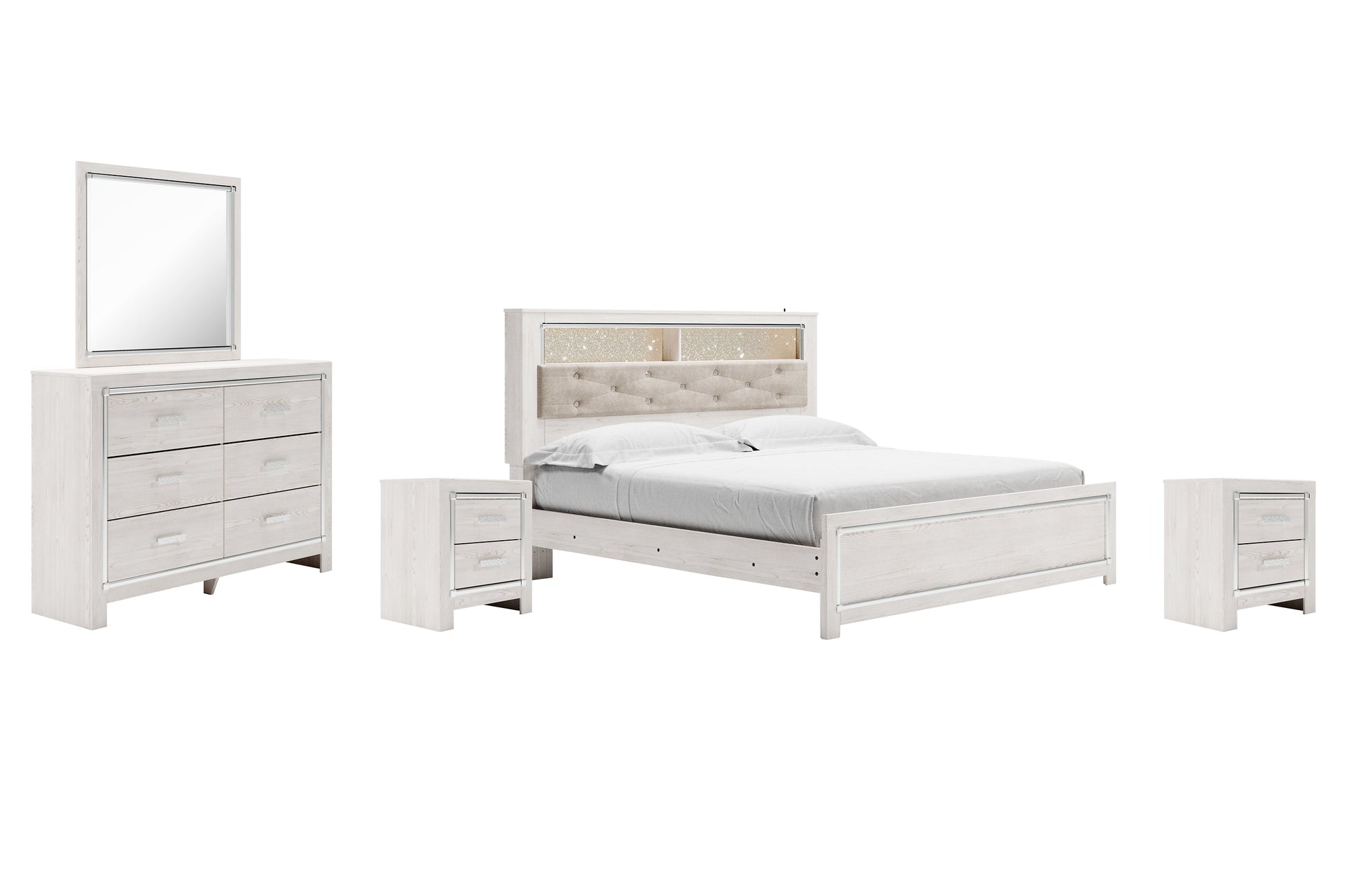 Altyra King Panel Bookcase Bed with Mirrored Dresser and 2 Nightstands Rent Wise Rent To Own Jacksonville, Florida