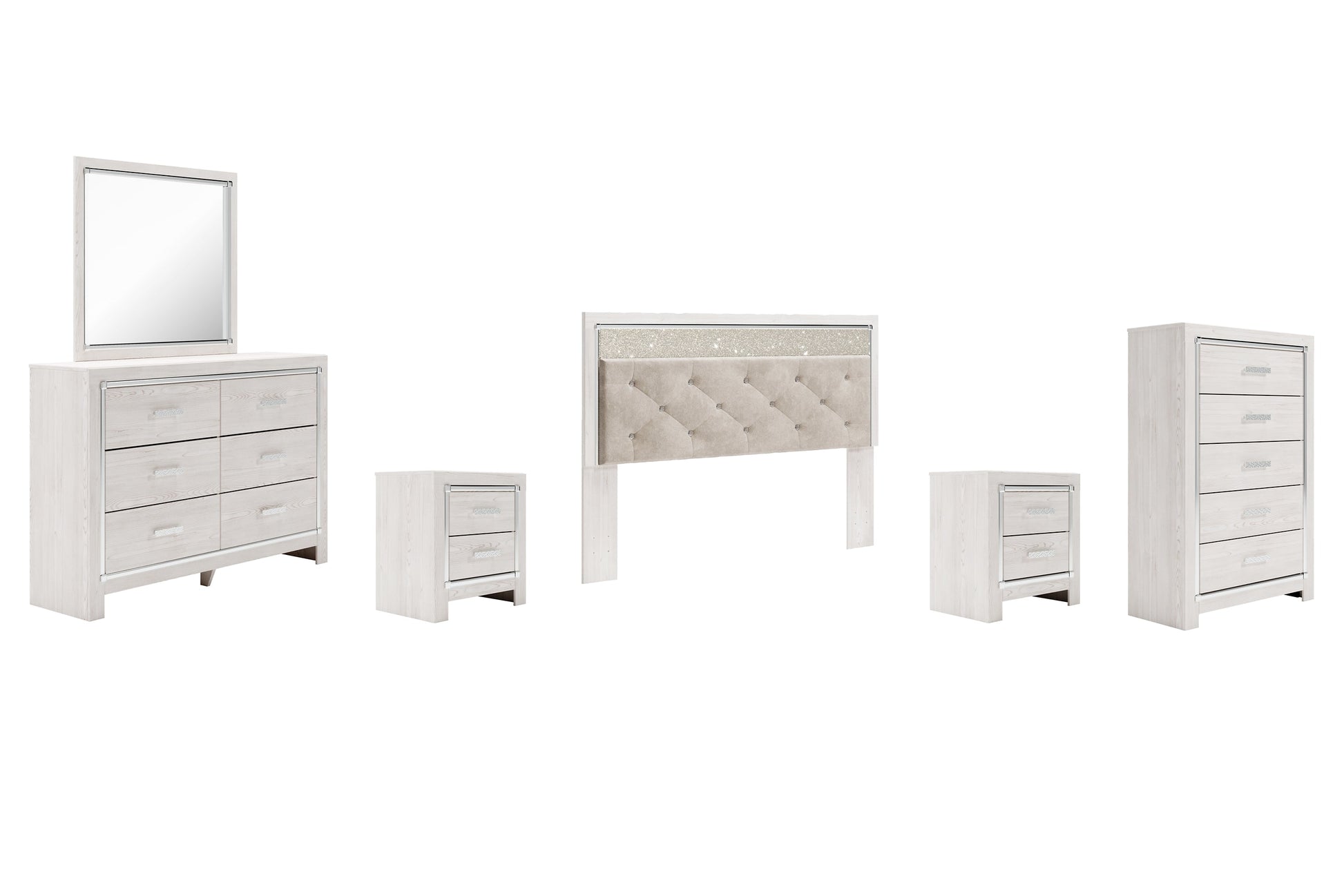 Altyra King Panel Headboard with Mirrored Dresser, Chest and 2 Nightstands Rent Wise Rent To Own Jacksonville, Florida