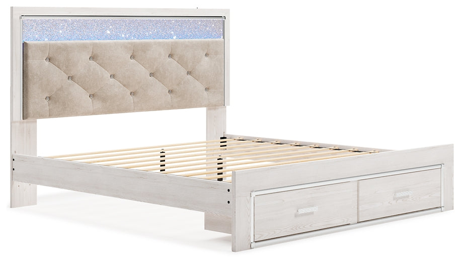 Altyra King Upholstered Storage Bed with Mirrored Dresser and Nightstand Rent Wise Rent To Own Jacksonville, Florida