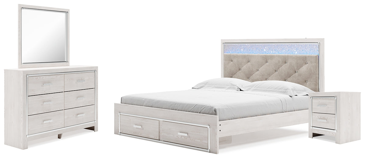 Altyra King Upholstered Storage Bed with Mirrored Dresser and Nightstand Rent Wise Rent To Own Jacksonville, Florida