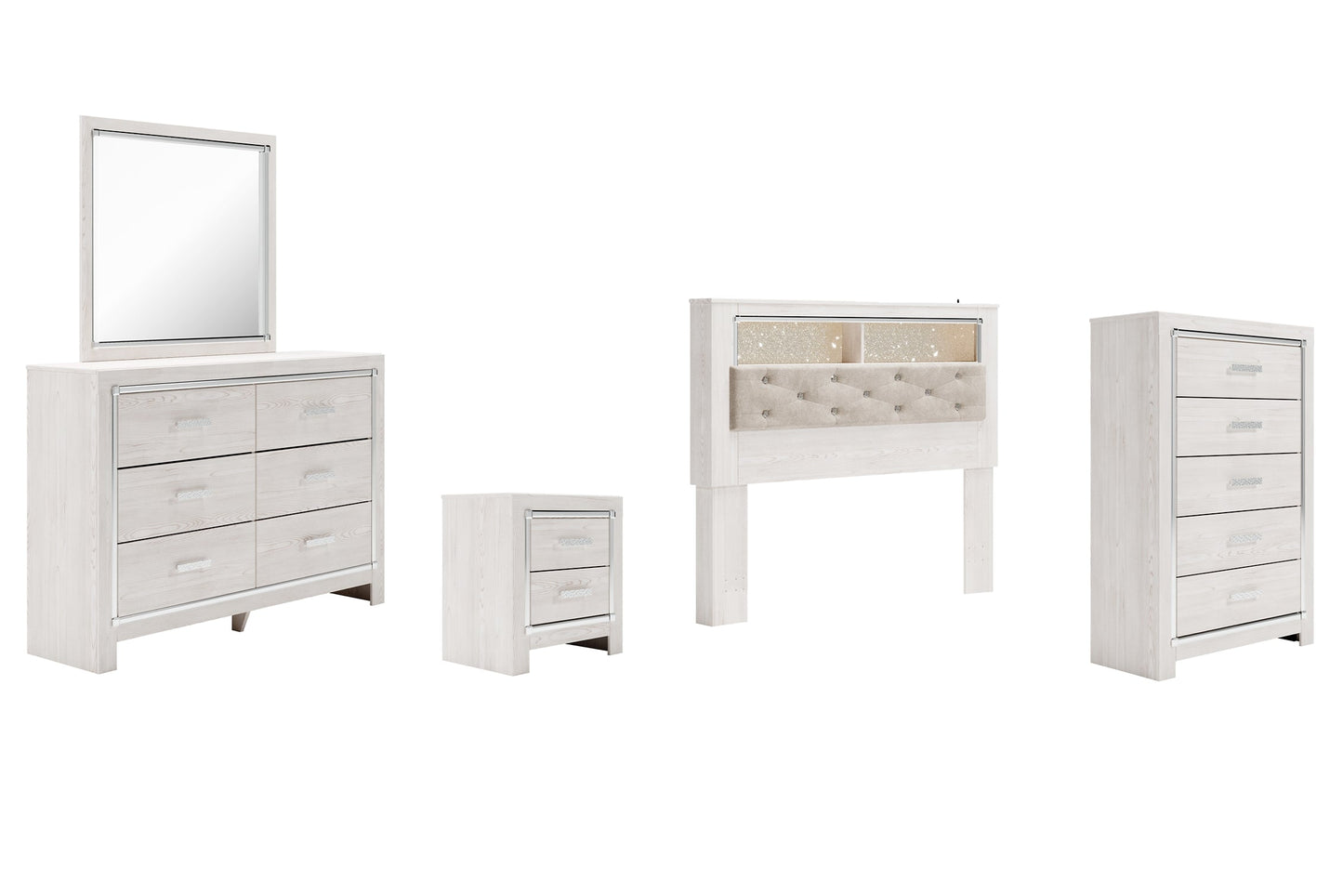 Altyra Queen Bookcase Headboard with Mirrored Dresser, Chest and Nightstand Rent Wise Rent To Own Jacksonville, Florida