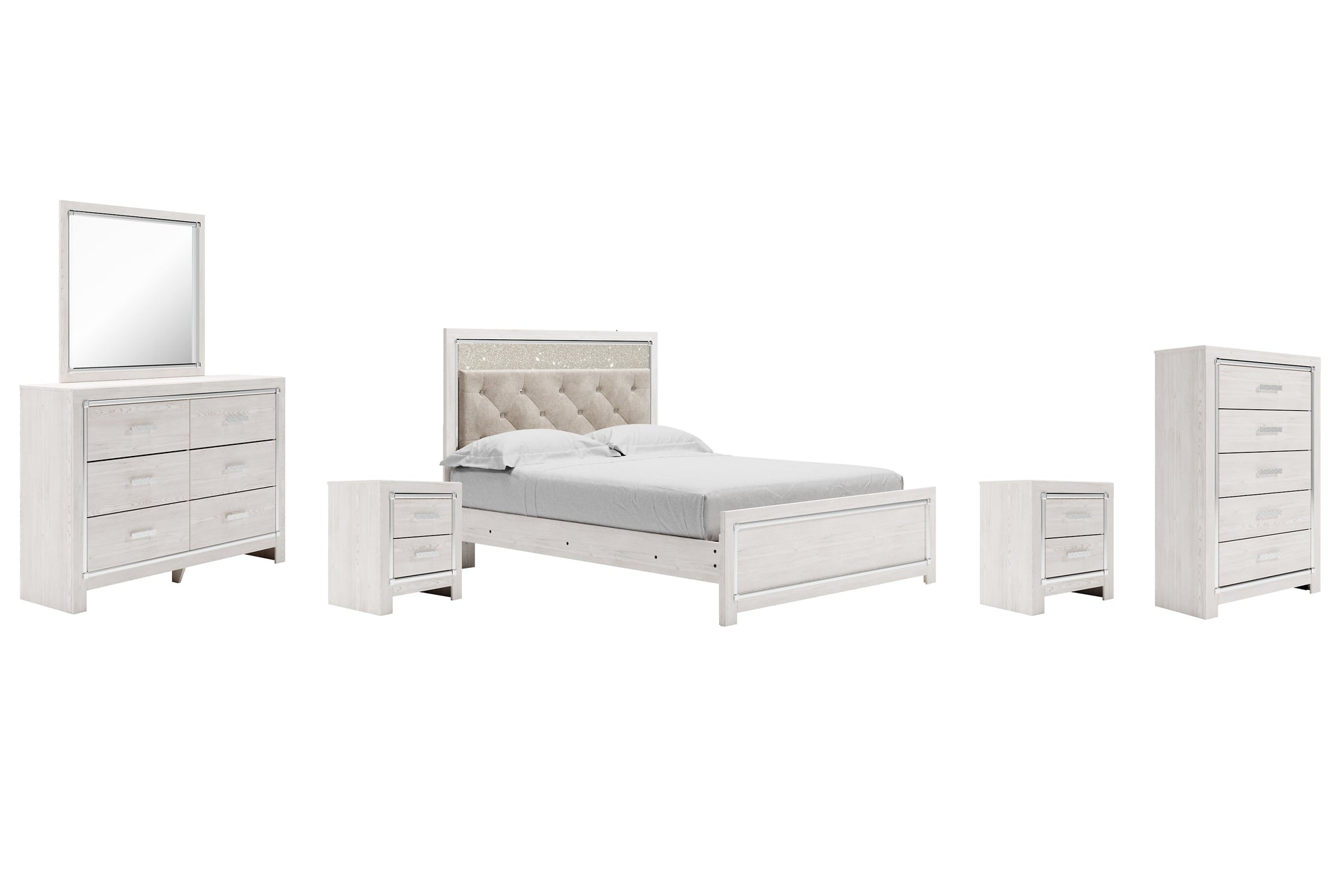 Altyra Queen Panel Bed with Mirrored Dresser, Chest and 2 Nightstands Rent Wise Rent To Own Jacksonville, Florida