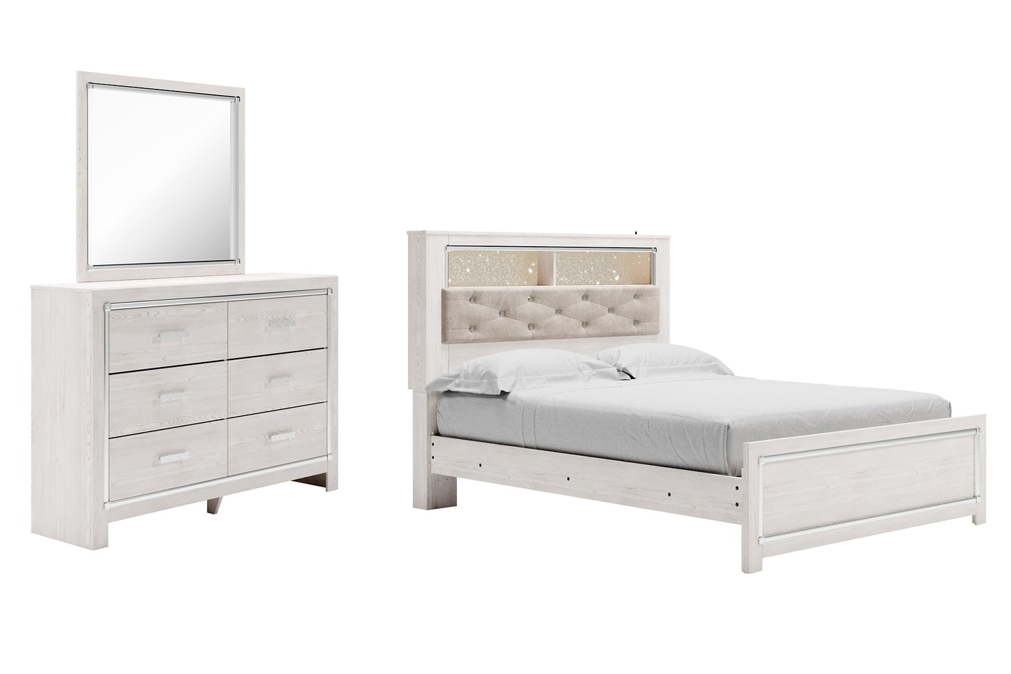 Altyra Queen Panel Bookcase Bed with Mirrored Dresser Rent Wise Rent To Own Jacksonville, Florida