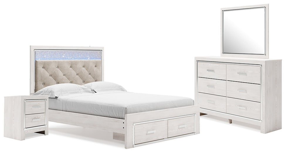 Altyra Queen Upholstered Storage Bed with Mirrored Dresser and Nightstand Rent Wise Rent To Own Jacksonville, Florida