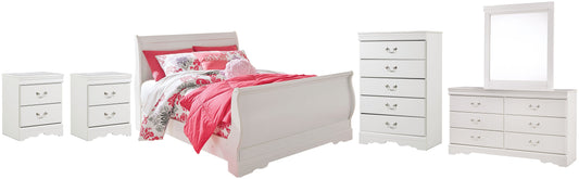 Anarasia Full Sleigh Bed with Mirrored Dresser, Chest and 2 Nightstands Rent Wise Rent To Own Jacksonville, Florida