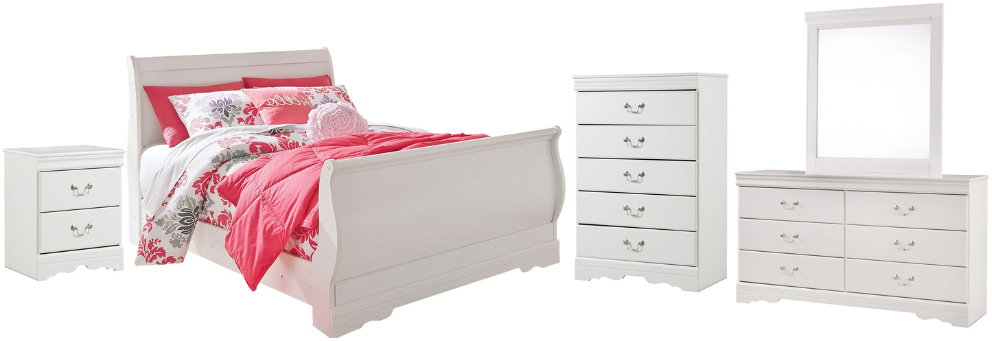 Anarasia Full Sleigh Bed with Mirrored Dresser, Chest and Nightstand Rent Wise Rent To Own Jacksonville, Florida