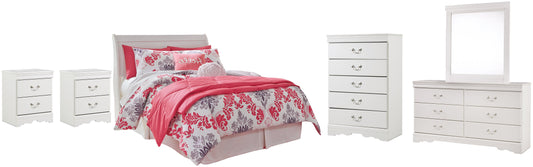 Anarasia Full Sleigh Headboard with Mirrored Dresser, Chest and 2 Nightstands Rent Wise Rent To Own Jacksonville, Florida