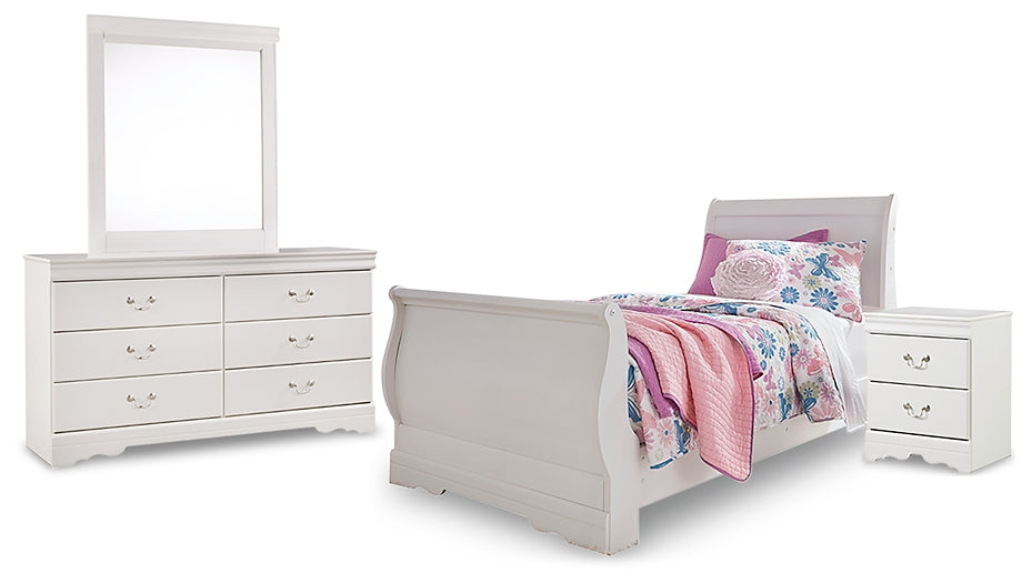 Anarasia Twin Sleigh Bed with Mirrored Dresser and Nightstand Rent Wise Rent To Own Jacksonville, Florida