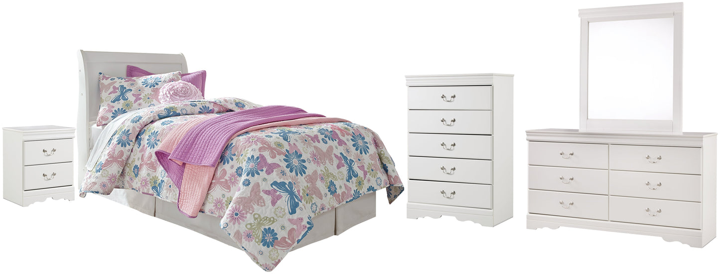 Anarasia Twin Sleigh Headboard with Mirrored Dresser, Chest and Nightstand Rent Wise Rent To Own Jacksonville, Florida