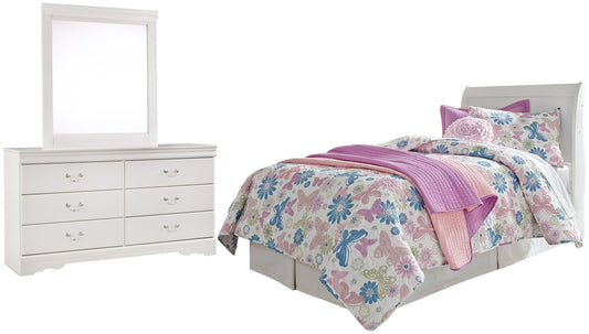 Anarasia Twin Sleigh Headboard with Mirrored Dresser Rent Wise Rent To Own Jacksonville, Florida