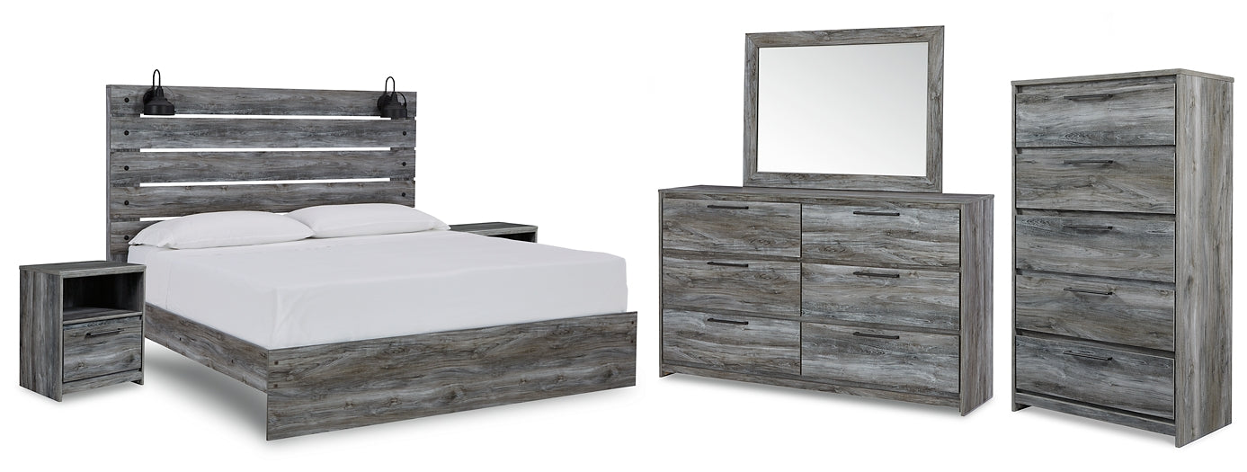 Baystorm King Panel Bed with Mirrored Dresser, Chest and 2 Nightstands Rent Wise Rent To Own Jacksonville, Florida