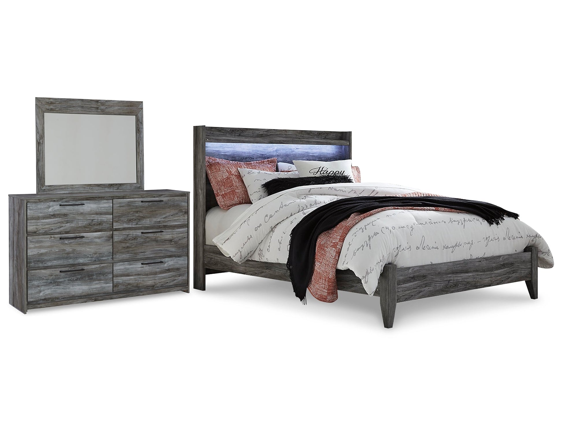 Baystorm Queen Panel Bed with Mirrored Dresser Rent Wise Rent To Own Jacksonville, Florida