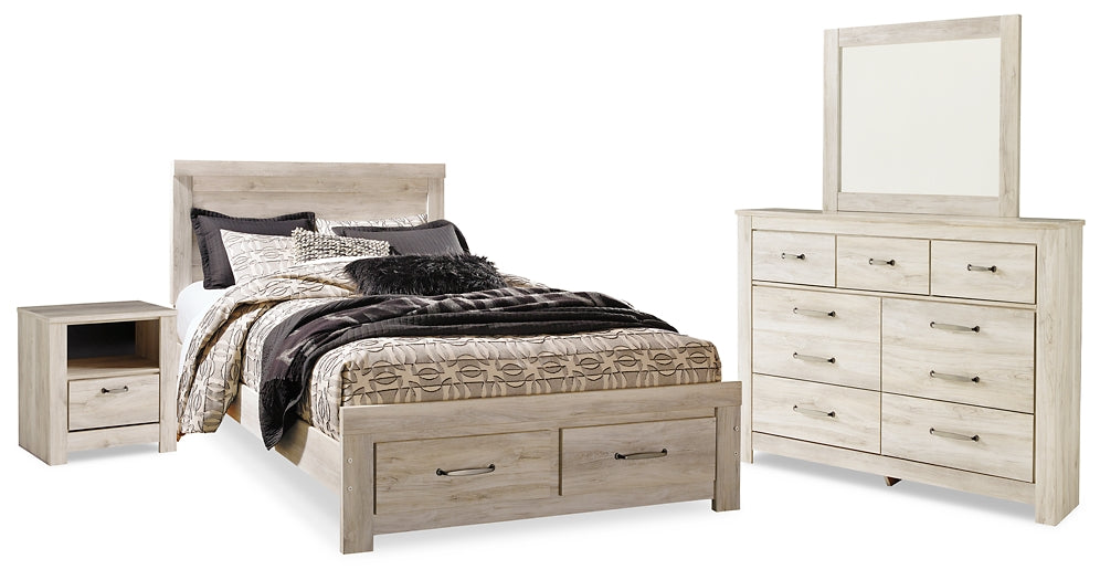 Bellaby Queen Platform Bed with 2 Storage Drawers with Mirrored Dresser and Nightstand Rent Wise Rent To Own Jacksonville, Florida