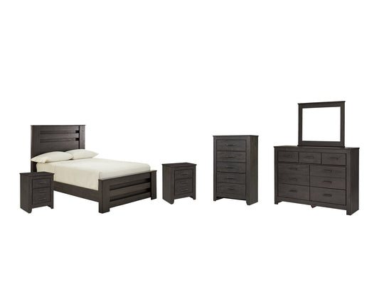 Brinxton Full Panel Bed with Mirrored Dresser, Chest and 2 Nightstands Rent Wise Rent To Own Jacksonville, Florida