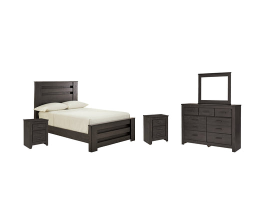 Brinxton Full Panel Bed with Mirrored Dresser and 2 Nightstands Rent Wise Rent To Own Jacksonville, Florida