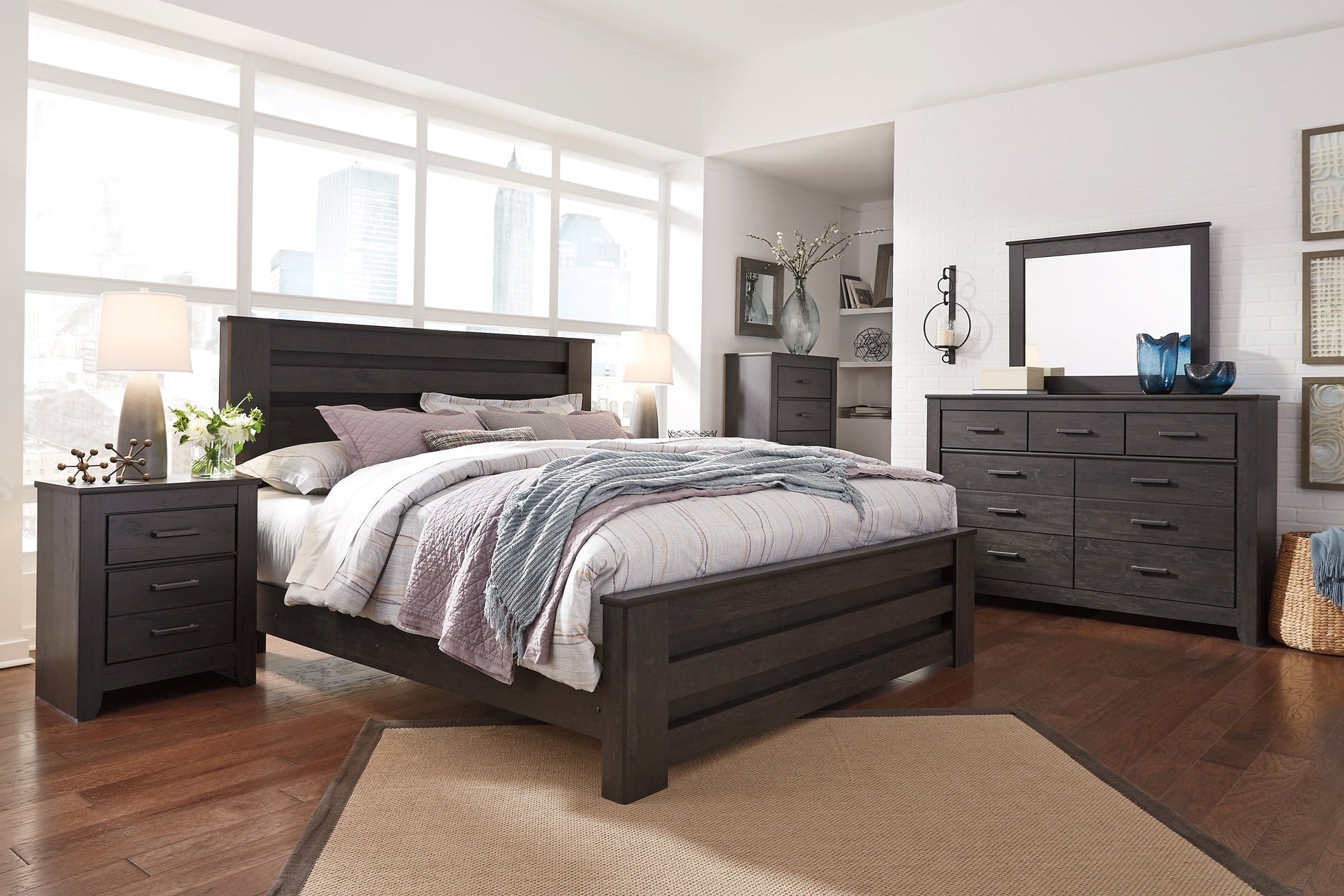 Brinxton King Panel Bed with Mirrored Dresser Rent Wise Rent To Own Jacksonville, Florida