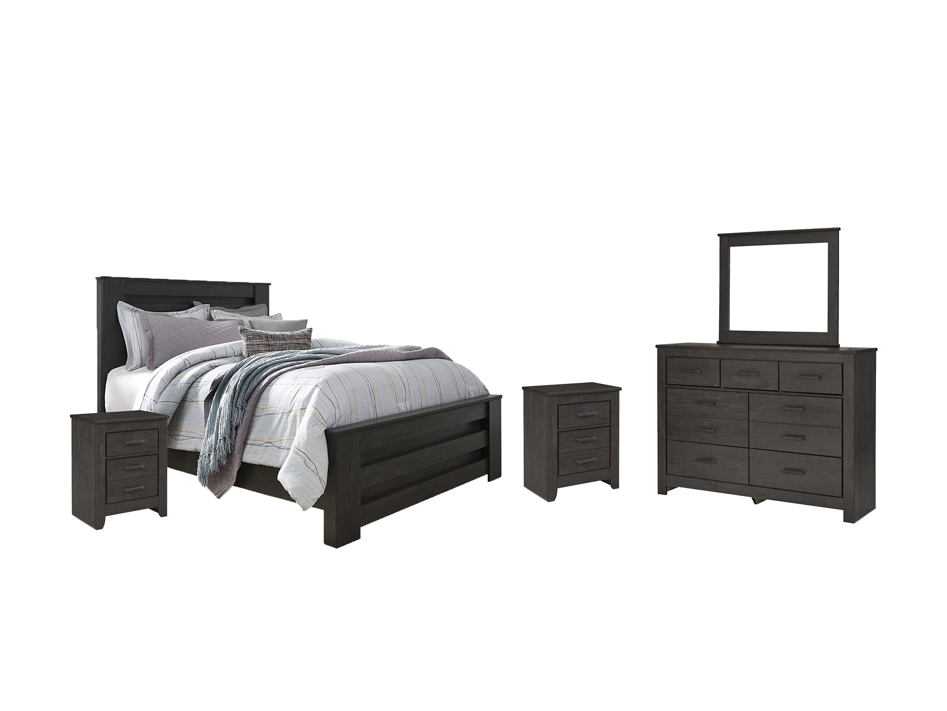 Brinxton Queen Panel Bed with Mirrored Dresser and 2 Nightstands Rent Wise Rent To Own Jacksonville, Florida