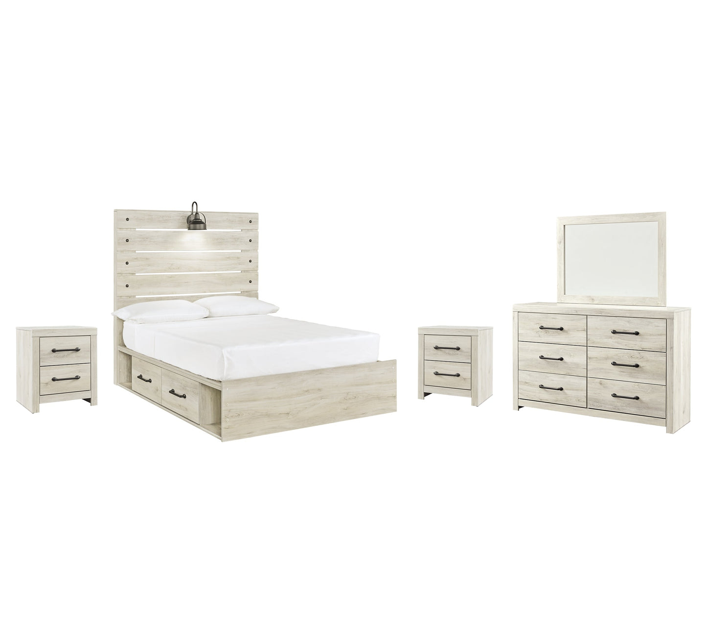 Cambeck Full Panel Bed with 4 Storage Drawers with Mirrored Dresser and 2 Nightstands Rent Wise Rent To Own Jacksonville, Florida