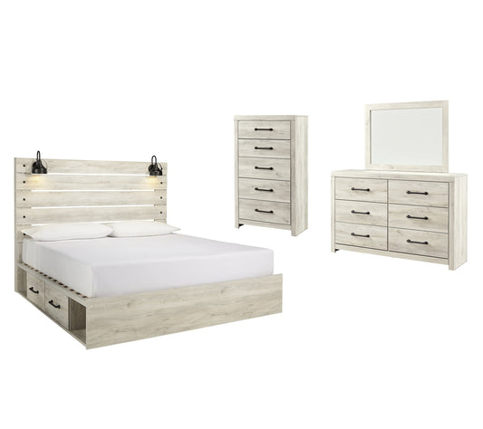 Cambeck King Panel Bed with 2 Storage Drawers with Mirrored Dresser, Chest and Nightstand Rent Wise Rent To Own Jacksonville, Florida