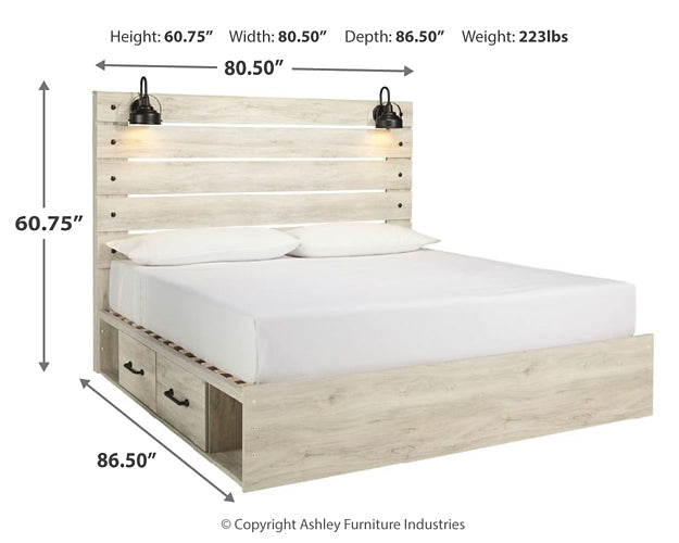 Cambeck King Panel Bed with 2 Storage Drawers with Mirrored Dresser and Chest Rent Wise Rent To Own Jacksonville, Florida