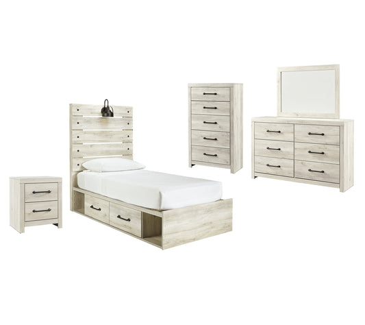 Cambeck Twin Panel Bed with 4 Storage Drawers with Mirrored Dresser, Chest and Nightstand Rent Wise Rent To Own Jacksonville, Florida