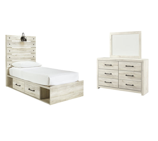 Cambeck Twin Panel Bed with 4 Storage Drawers with Mirrored Dresser Rent Wise Rent To Own Jacksonville, Florida