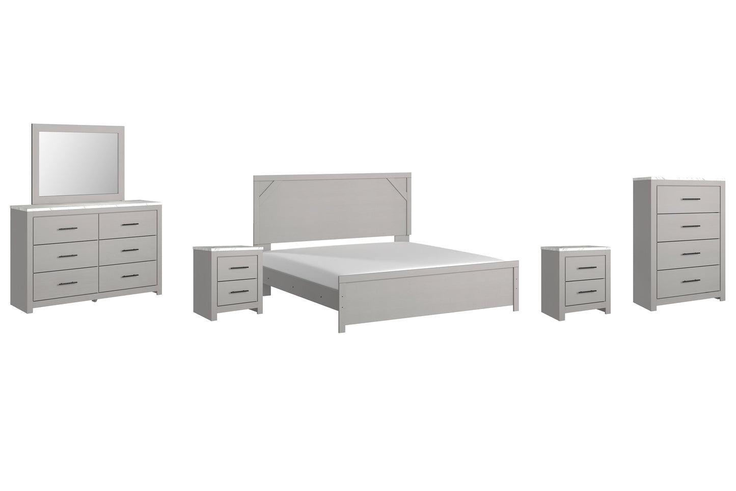 Cottonburg King Panel Bed with Mirrored Dresser, Chest and 2 Nightstands Rent Wise Rent To Own Jacksonville, Florida