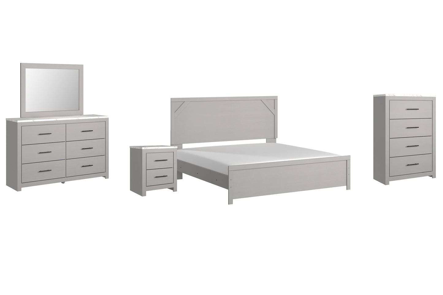 Cottonburg King Panel Bed with Mirrored Dresser, Chest and Nightstand Rent Wise Rent To Own Jacksonville, Florida