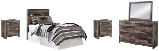 Derekson Twin Panel Headboard with Mirrored Dresser and 2 Nightstands Rent Wise Rent To Own Jacksonville, Florida