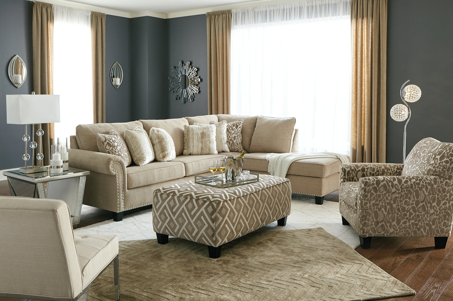 Dovemont 2-Piece Sectional with Chair and Ottoman Rent Wise Rent To Own Jacksonville, Florida