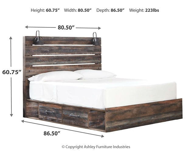 Drystan King Panel Bed with 2 Storage Drawers with Mirrored Dresser and Nightstand Rent Wise Rent To Own Jacksonville, Florida