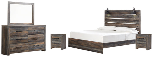 Drystan King Panel Bed with Mirrored Dresser and 2 Nightstands Rent Wise Rent To Own Jacksonville, Florida