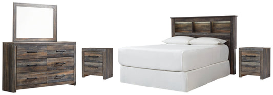 Drystan Queen/Full Bookcase Headboard with Mirrored Dresser and 2 Nightstands Rent Wise Rent To Own Jacksonville, Florida