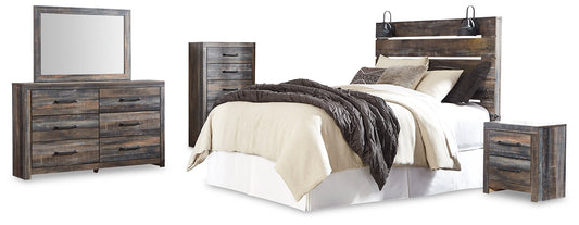 Drystan Queen Panel Headboard with Mirrored Dresser, Chest and Nightstand Rent Wise Rent To Own Jacksonville, Florida