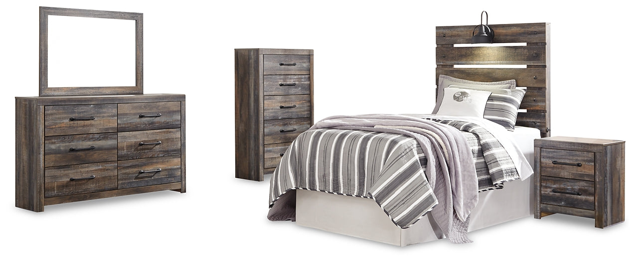 Drystan Twin Panel Headboard with Mirrored Dresser, Chest and Nightstand Rent Wise Rent To Own Jacksonville, Florida