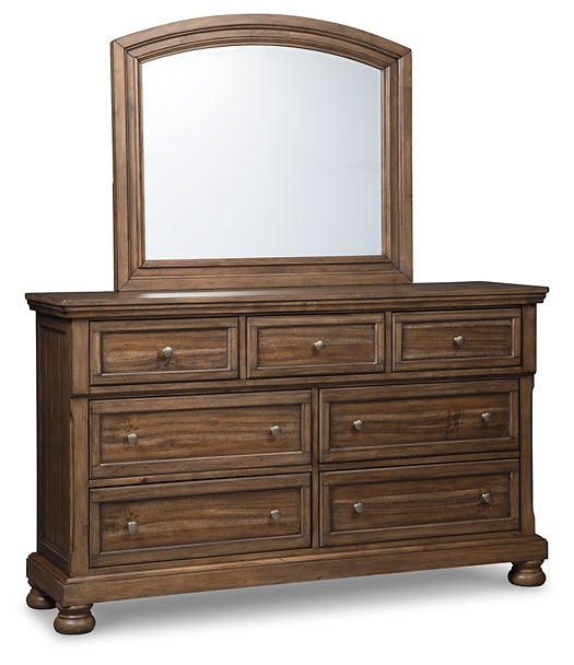 Flynnter California King Panel Bed with 2 Storage Drawers with Mirrored Dresser, Chest and Nightstand Rent Wise Rent To Own Jacksonville, Florida