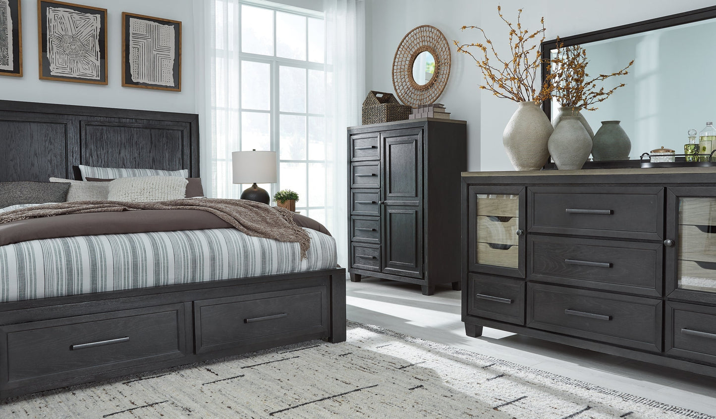 Foyland King Panel Storage Bed with Mirrored Dresser, Chest and Nightstand Rent Wise Rent To Own Jacksonville, Florida