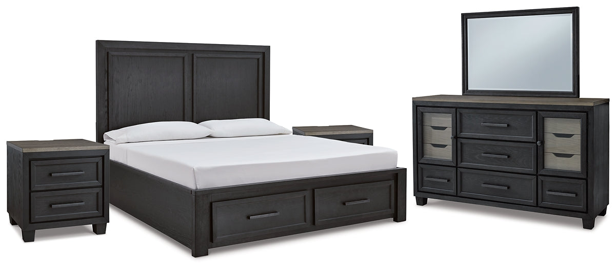 Foyland King Panel Storage Bed with Mirrored Dresser and 2 Nightstands Rent Wise Rent To Own Jacksonville, Florida