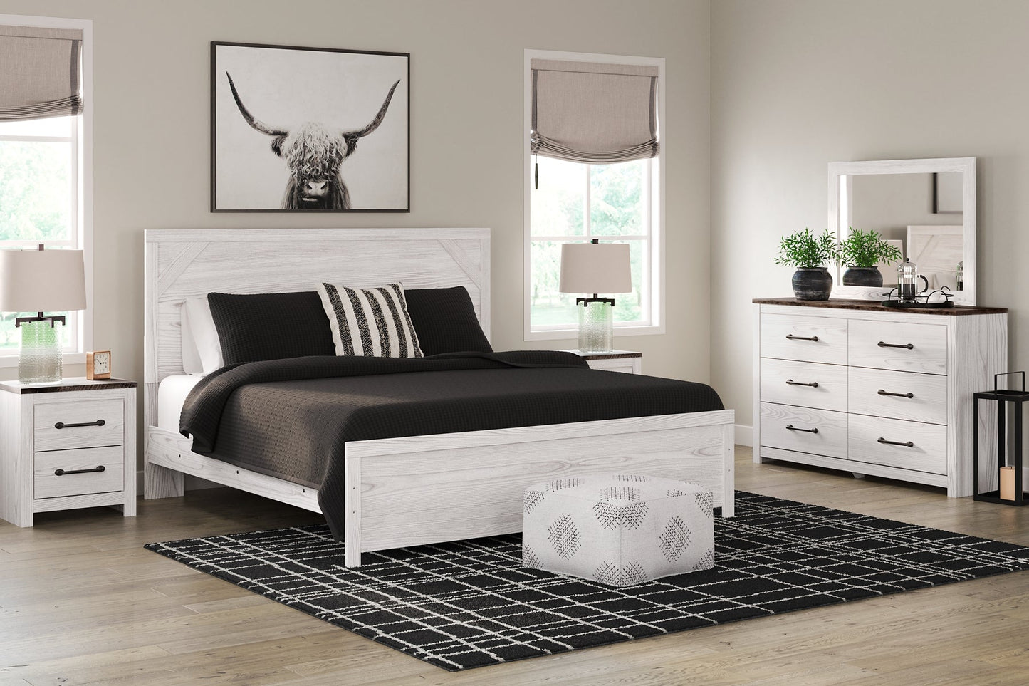 Gerridan King Panel Bed with Mirrored Dresser and Nightstand Rent Wise Rent To Own Jacksonville, Florida