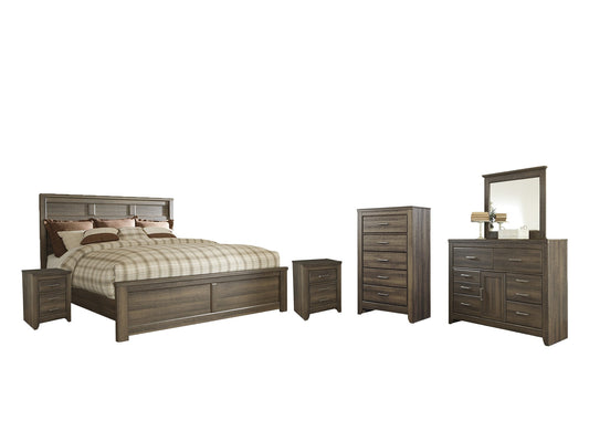 Juararo California King Panel Bed with Mirrored Dresser, Chest and 2 Nightstands Rent Wise Rent To Own Jacksonville, Florida