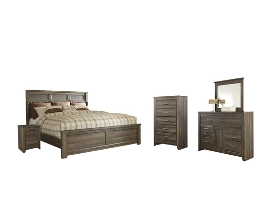 Juararo King Panel Bed with Mirrored Dresser, Chest and Nightstand Rent Wise Rent To Own Jacksonville, Florida