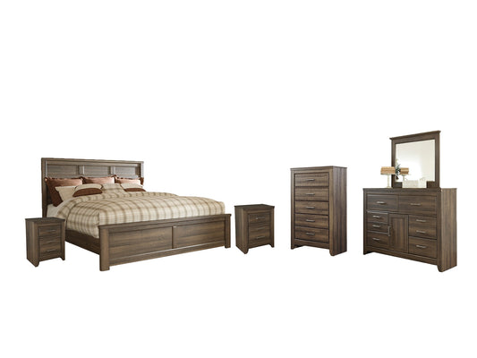 Juararo Queen Panel Bed with Mirrored Dresser, Chest and 2 Nightstands Rent Wise Rent To Own Jacksonville, Florida