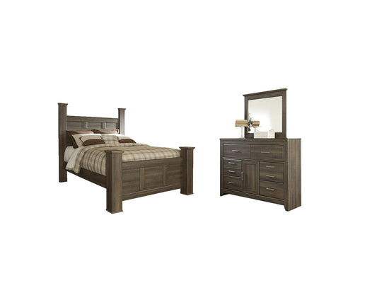 Juararo Queen Poster Bed with Mirrored Dresser Rent Wise Rent To Own Jacksonville, Florida