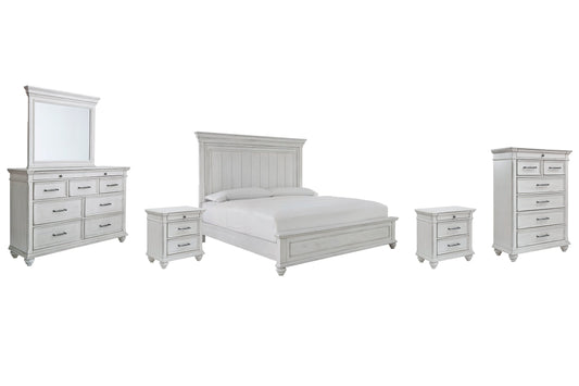 Kanwyn King Panel Bed with Mirrored Dresser, Chest and 2 Nightstands Rent Wise Rent To Own Jacksonville, Florida